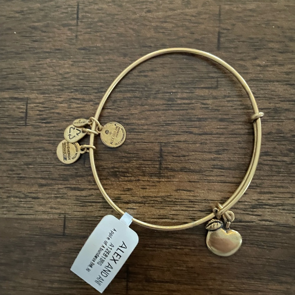 Alex and Ani gold teacher bracelet with apple charm